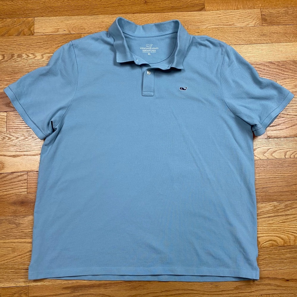 Vineyard Vines Heritage Polo Mens XL Blue Short Sleeve Whale Logo Preppy Coastal